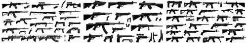 Highly detailed silhouettes of modern fireweapons are illustrated in black using Ai