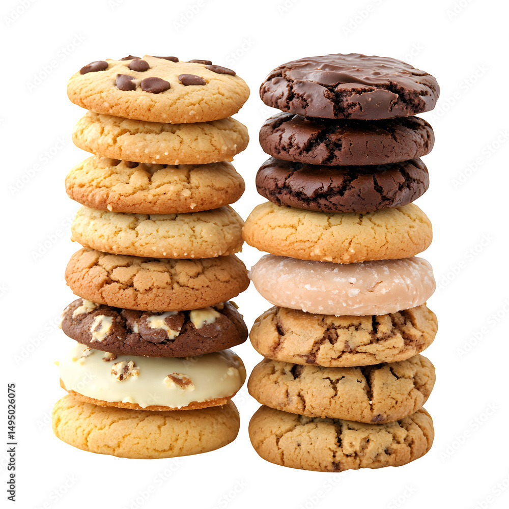 Stacked cookies of various kinds Isolated White Background Stacked cookies of various kinds Isolated White Background