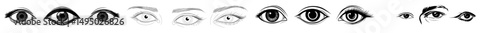 A set of icons representing eyes is available, including symbols for eyesight, eye, view, and vision in a flat design style