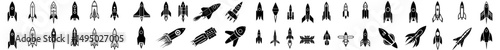 A collection of modern rocket icons is available, representing the launch of spaceships or spacecraft, symbolizing rapid flight into space for new business ventures
