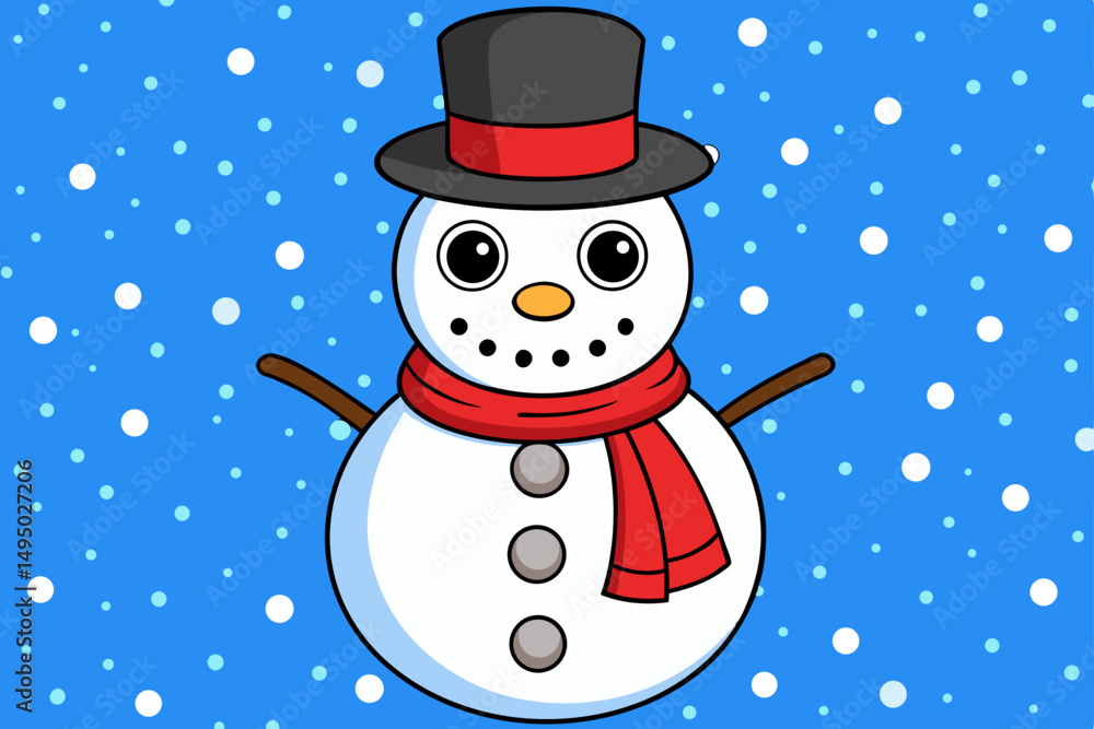snowman with scarf and top hat in snowfall vector illustration snowman with scarf and top hat in snowfall vector illustration