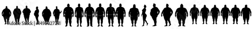 A large collection of modern illustrations and icons features the silhouette of an overweight man