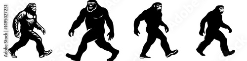 Image of bigfoot in silhouette form with a transparent background and a modern premium design of the mythical creature bogfoot