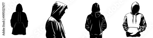 Modern illustration design of a men's hoodie silhouette set against a white background