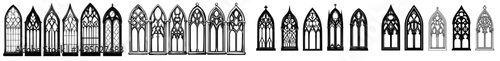 Modern illustration of a vintage Victorian window frame set, featuring an antique gothic arch with ornate architectural lines