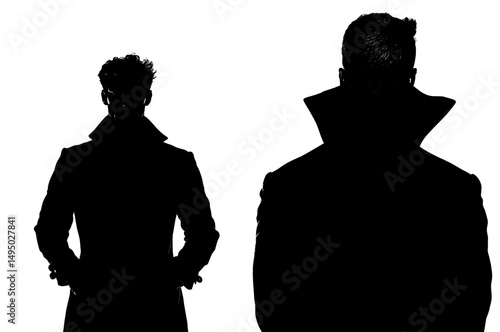 A man wearing a coat is outlined against a white backdrop