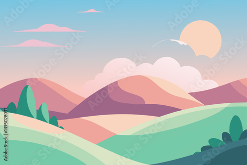 dreamlike landscape of rolling pastel colored hills vector illustration