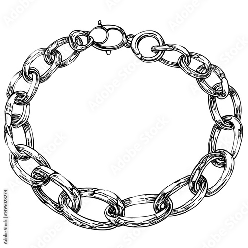 A modern silver chain bracelet is depicted in a watercolor painting set against a white background, described as modern