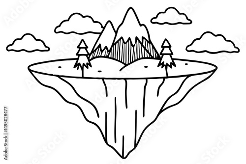 floating island with waterfalls cascading into clouds vector illustration