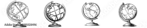 A hand-drawn outline of a globe is presented as a doodle, accompanied by a sketch icon of the globe from the side, all set against a modern illustration isolated on a white background