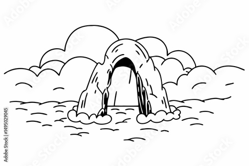 mysterious stone arch standing over crashing sea vector illustration