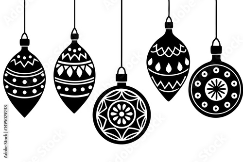 colorful christmas ornaments hanging on string vector illustration