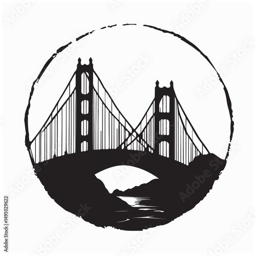 City architecture suspension bridge silhouette logo vector