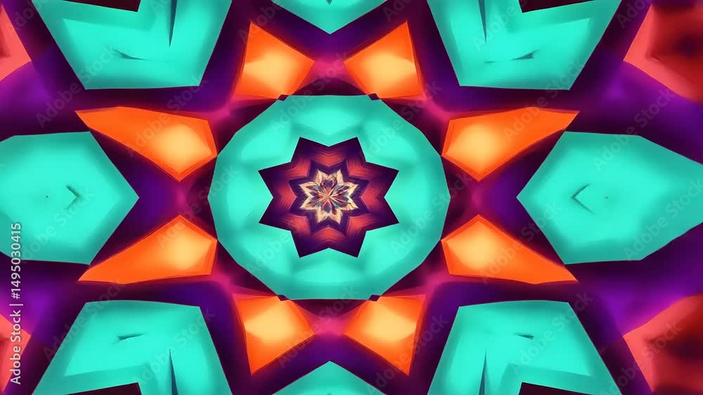 Abstract kaleidoscopic pattern with vibrant colors and geometric shapes, evoking a sense of depth and movement
