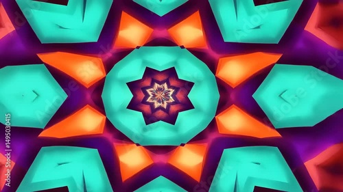 Abstract kaleidoscopic pattern with vibrant colors and geometric shapes, evoking a sense of depth and movement