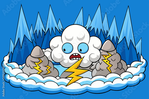 Blizzard raging over a barren icy landscape vector illustration