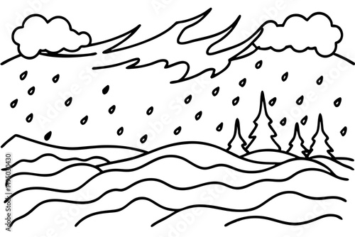 blizzard raging over barren icy landscape vector illustration