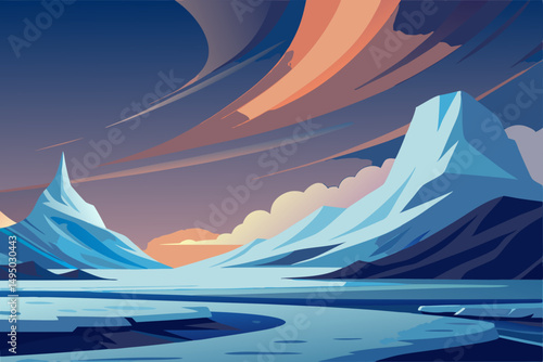 blizzard over barren icy landscape vector illustration
