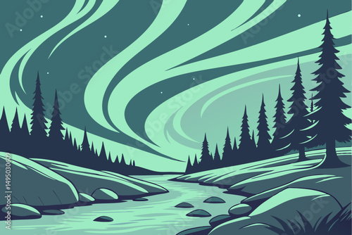 Frozen tundra with towering ice formations under the sky vector illustration