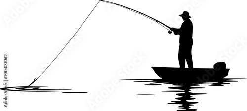 Fisherman Fishing Silhouette illustration isolated on a white background
