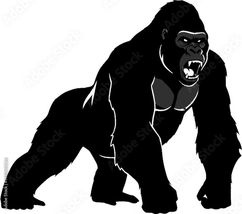 Angry Gorilla Silhouette isolated on white background Minimalist gorilla vector shape
