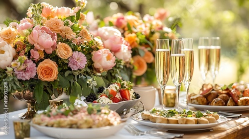 Joyful celebration with friends, sparkling drinks, and tasty food