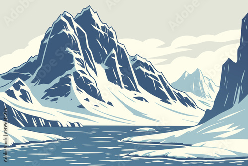 Remote icy archipelago with towering glaciers vector illustration