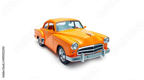 Vintage yellow  car in a studio setting on a white background