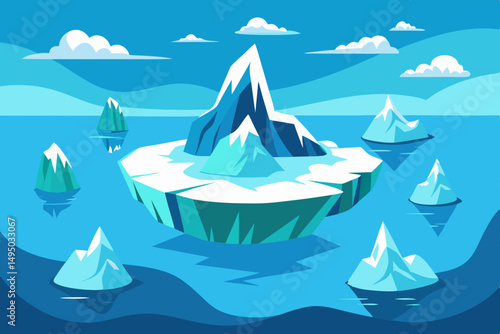 remote icy archipelago with towering glaciers vector illustration