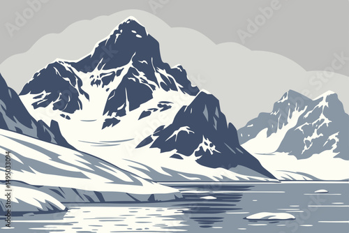 Remote icy archipelago with towering glaciers vector illustration