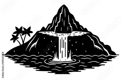 remote island with waterfall cascading vector illustration