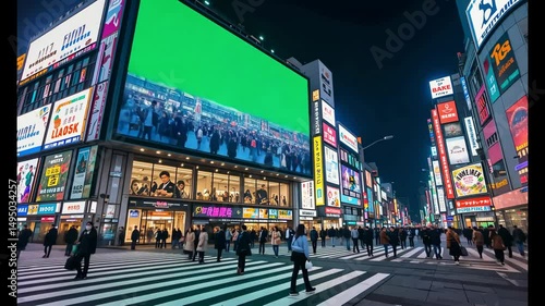 Wallpaper Mural Bright billboards and LED screens on busy street at night in a cityscape showing commercial advertising, modern marketing and urban lifestyle Torontodigital.ca