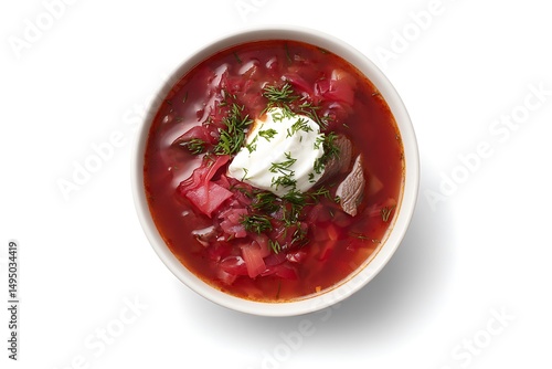 Bowl of traditional borscht soup close up