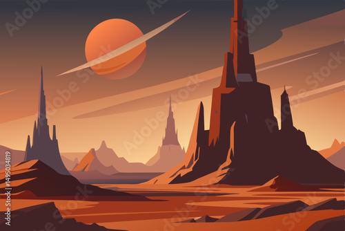 rugged alien terrain with strange rock spires vector illustration