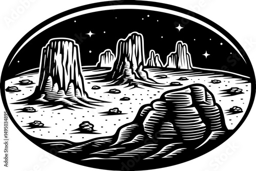 Rugged alien-like terrain with strange rock spires vector illustration