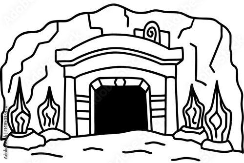 forgotten cavern with ancient carvings on walls vector illustration