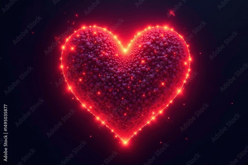 Intricate, glowing heart pattern on dark background, love, purple, retro Intricate, glowing heart pattern on dark background, love, purple, retro