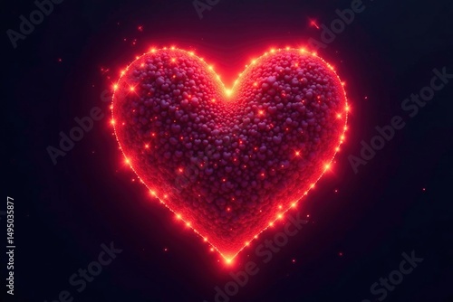 Intricate, glowing heart pattern on dark background, love, purple, retro