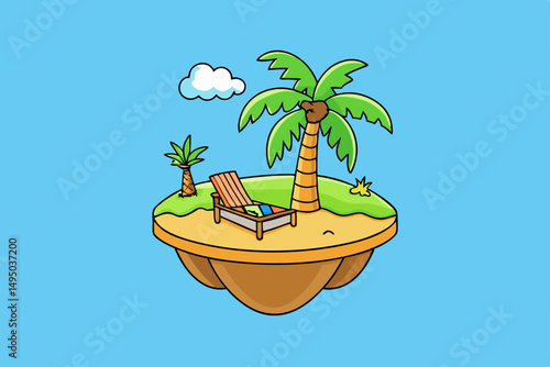 tiny island with single palm tree and hammock vector illustration