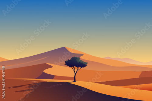 solitary tree standing in middle of empty field vector illustration