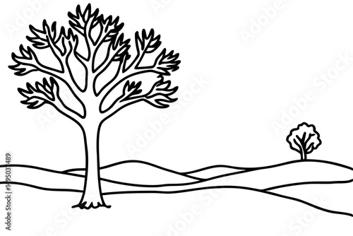 solitary tree standing in middle of empty field vector illustration