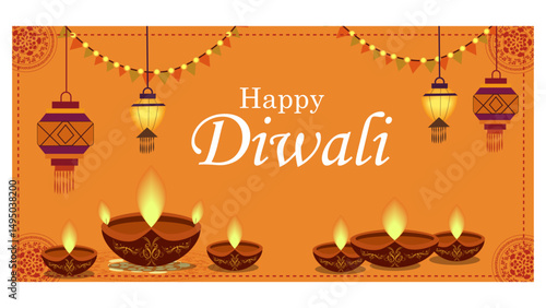 Colorful Happy Diwali Vector Illustration Banner & Card Template-01