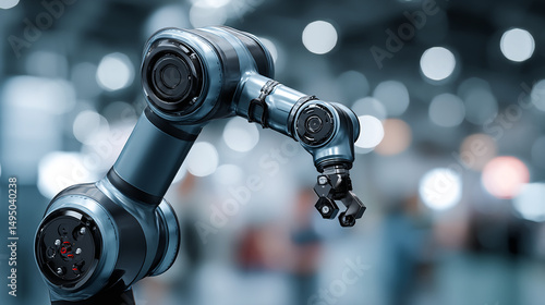 Sleek Blue Industrial Robot Arm in Modern Factory A Symbol of Advanced Automation and Precision Engineering