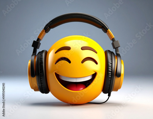 Happy smiling emoji listening to music