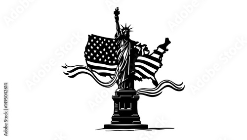 statue of liberty vector illustration, vector, illustration, flag, cartoon, usa, woodcut, woman, design, art, vintage, sketch, drawing