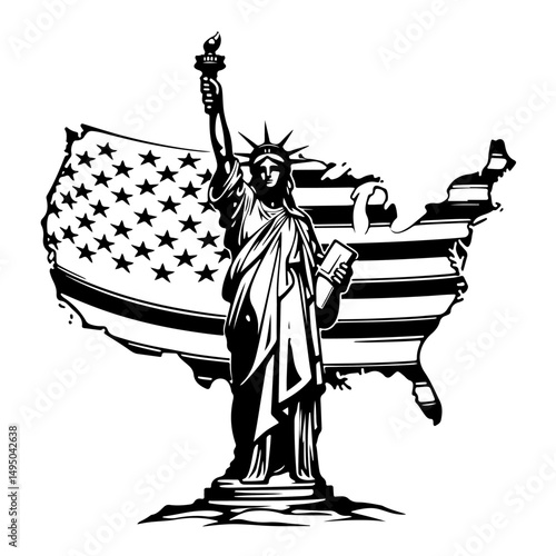statue of liberty vector illustration, vector, illustration, flag, cartoon, usa, woodcut, woman, design, art, vintage, sketch, drawing