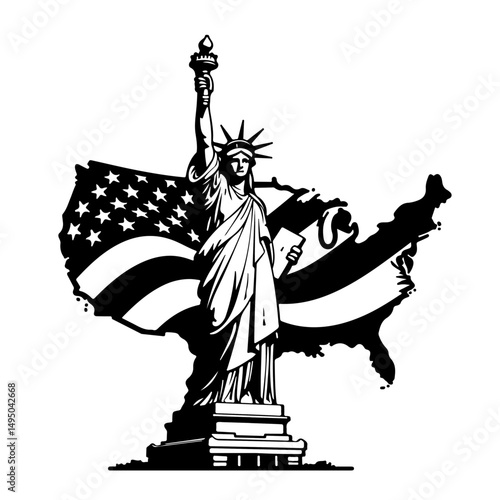 statue of liberty vector illustration, vector, illustration, flag, cartoon, usa, woodcut, woman, design, art, vintage, sketch, drawing