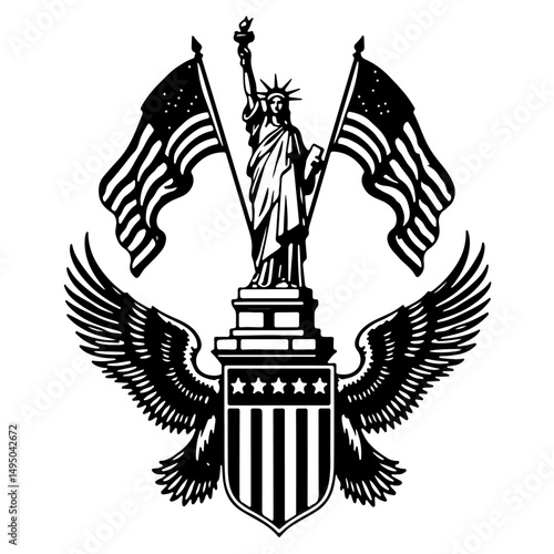 statue of liberty vector illustration, vector, illustration, flag, cartoon, usa, woodcut, woman, design, art, vintage, sketch, drawing