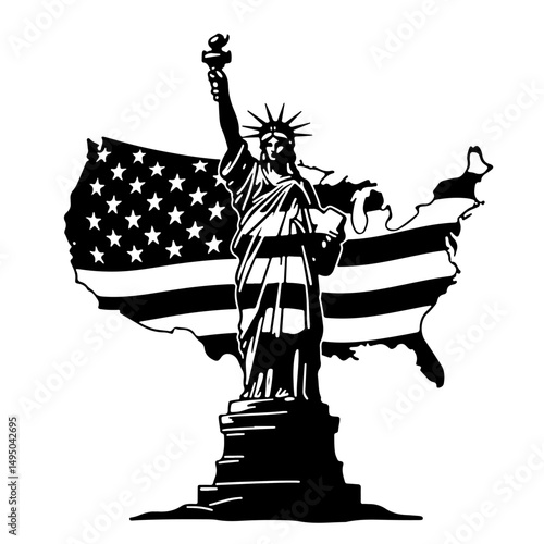 statue of liberty vector illustration, vector, illustration, flag, cartoon, usa, woodcut, woman, design, art, vintage, sketch, drawing