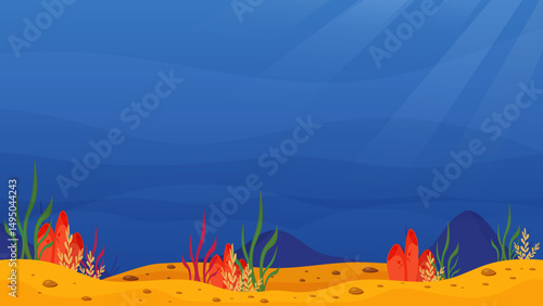 Cartoon Vector Background of Underwater Sea Floor